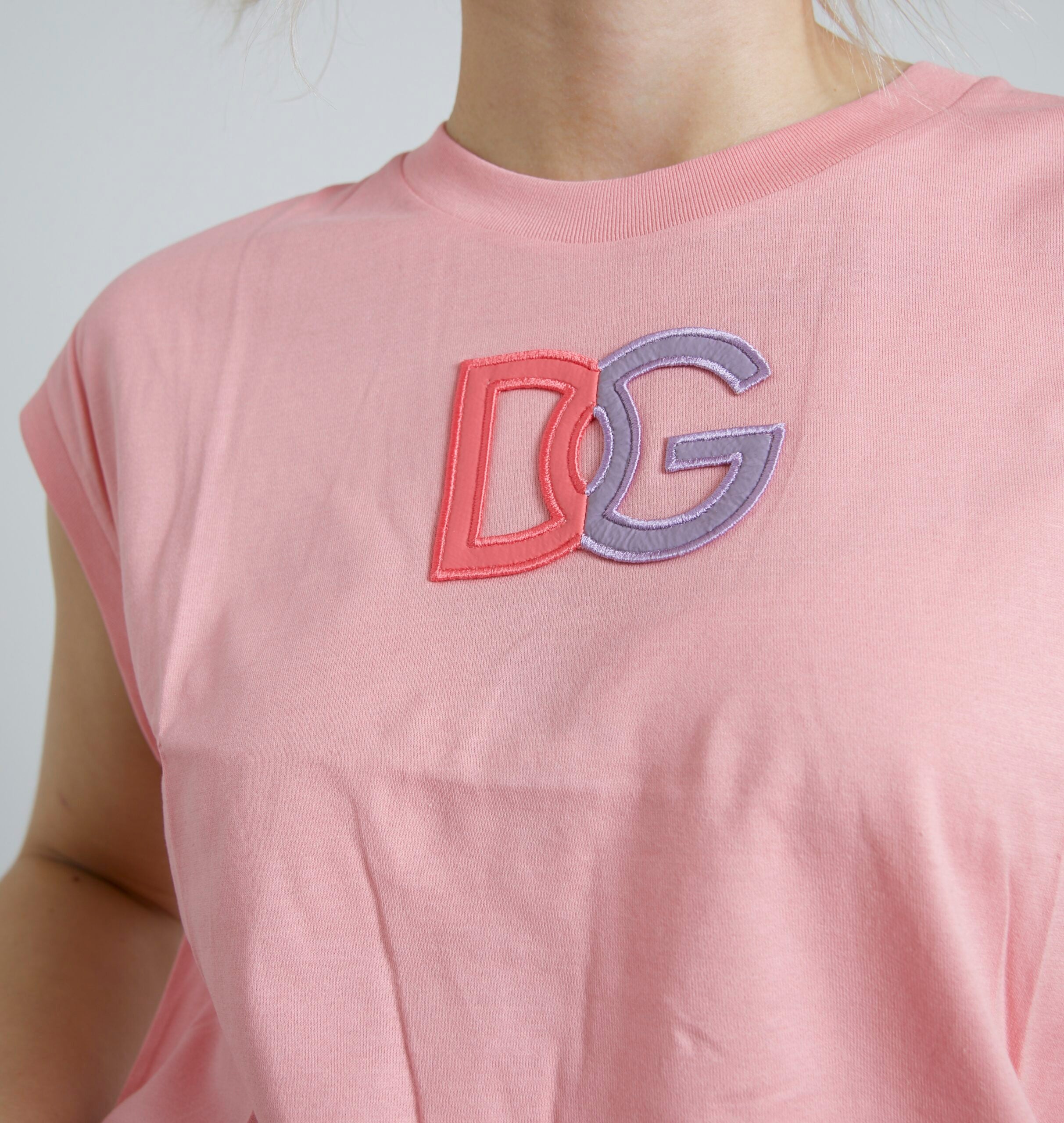 Dolce & Gabbana Pink Cotton DG Logo Crew Neck Tank Women's T-shirt