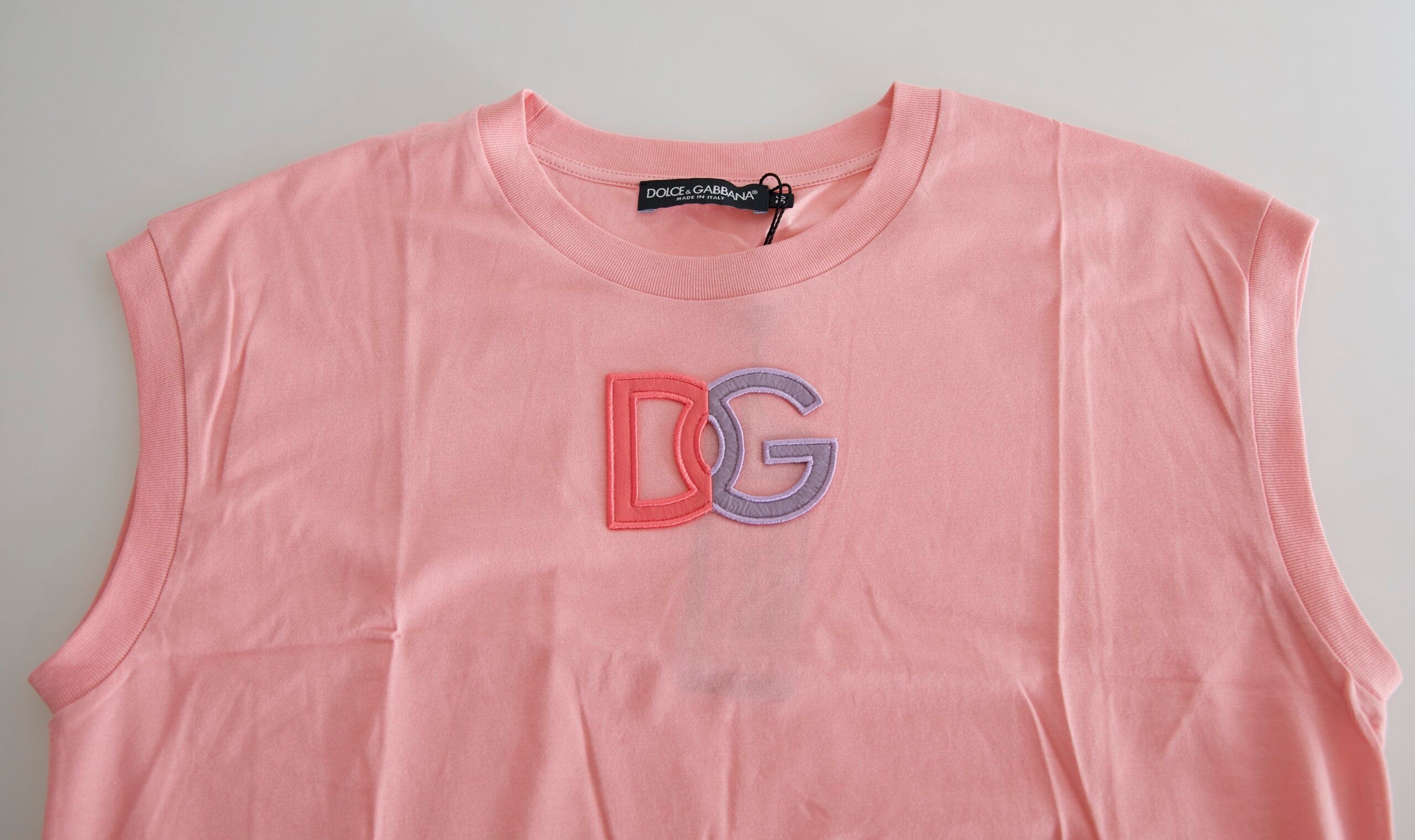 Dolce & Gabbana Pink Cotton DG Logo Crew Neck Tank Women's T-shirt