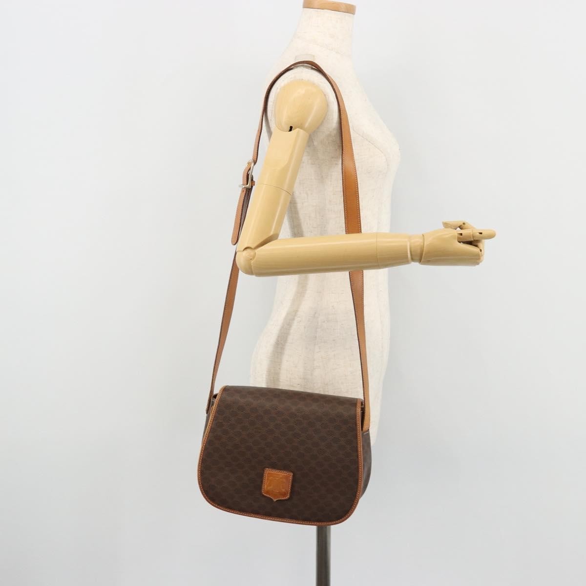 Celine Vintage Macadam Canvas And Leather Brown Canvas Shoulder Bag Bag (Pre-Owned)