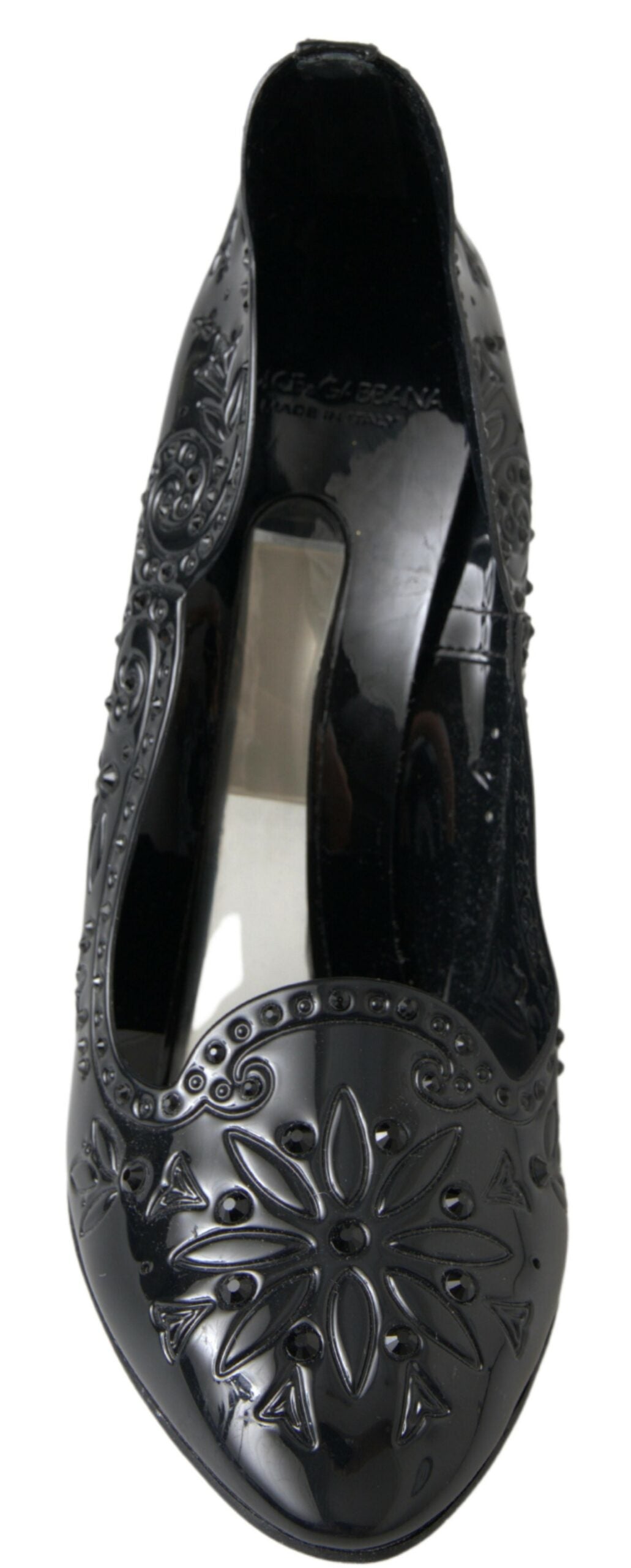 Dolce & Gabbana Black CINDERELLA Floral Crystal Heels Women's Shoes