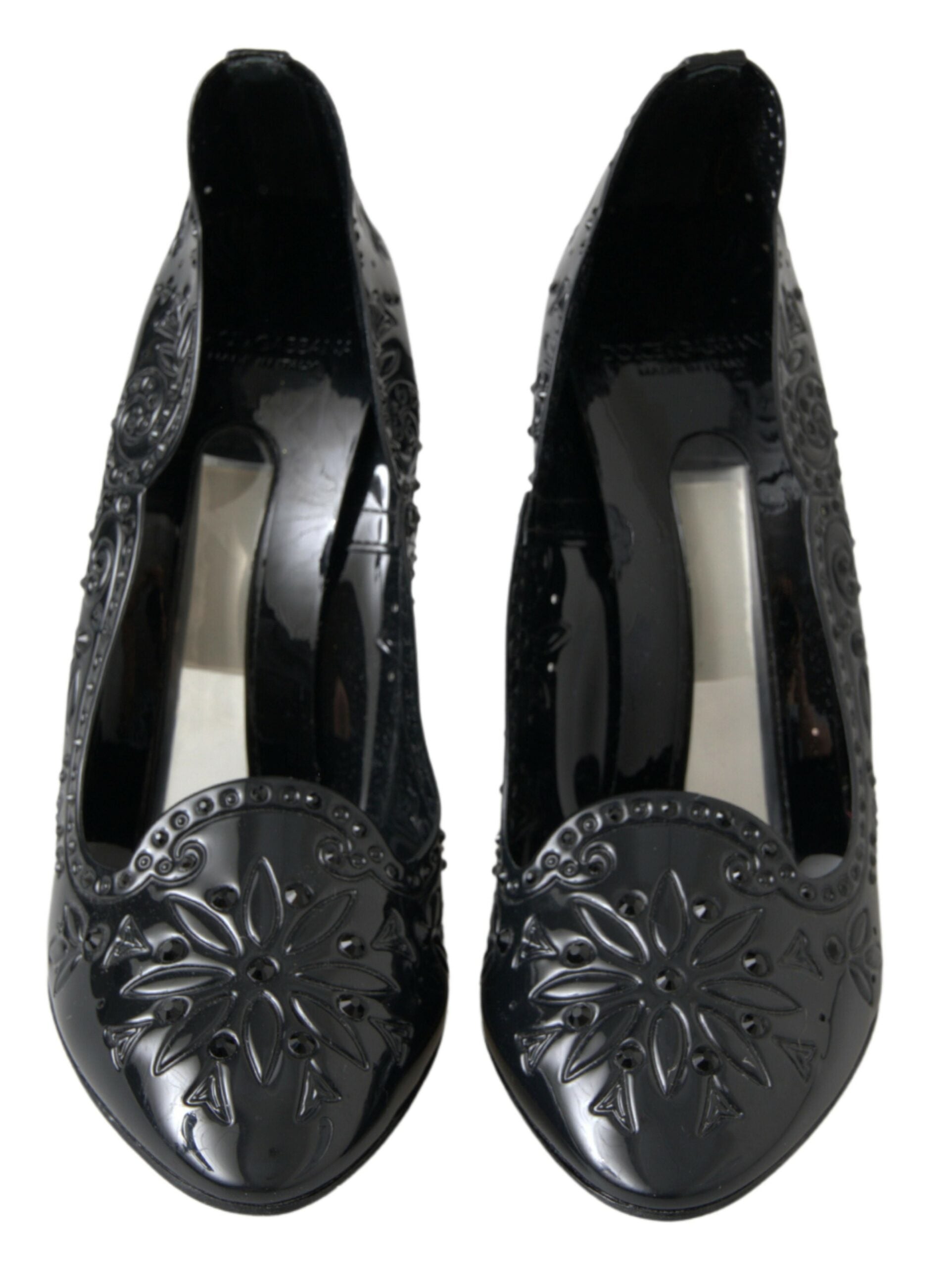 Dolce & Gabbana Black CINDERELLA Floral Crystal Heels Women's Shoes