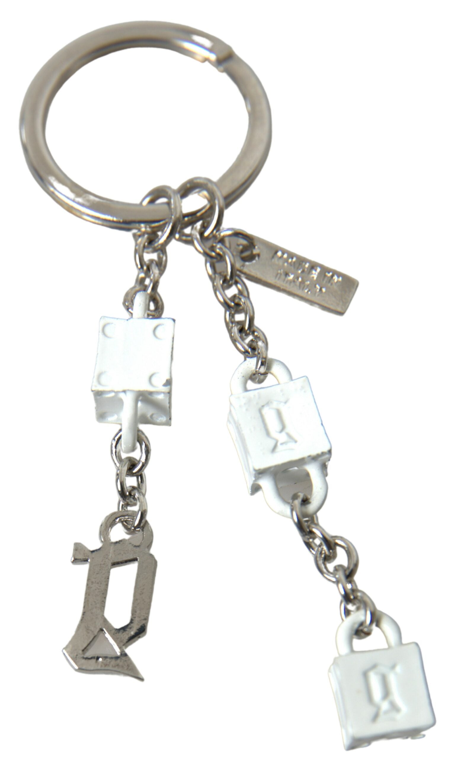 Dolce & Gabbana Silver Tone Metal DG Logo Engraved Keyring Women's Keychain