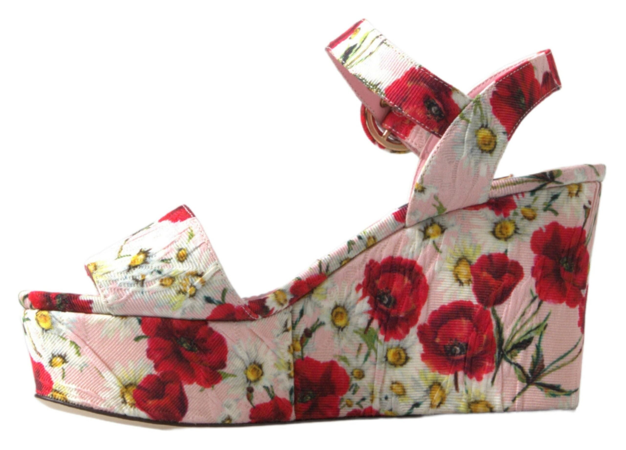 Dolce & Gabbana Multicolor floral print Wedges Floral Ankle Strap Women's Sandals