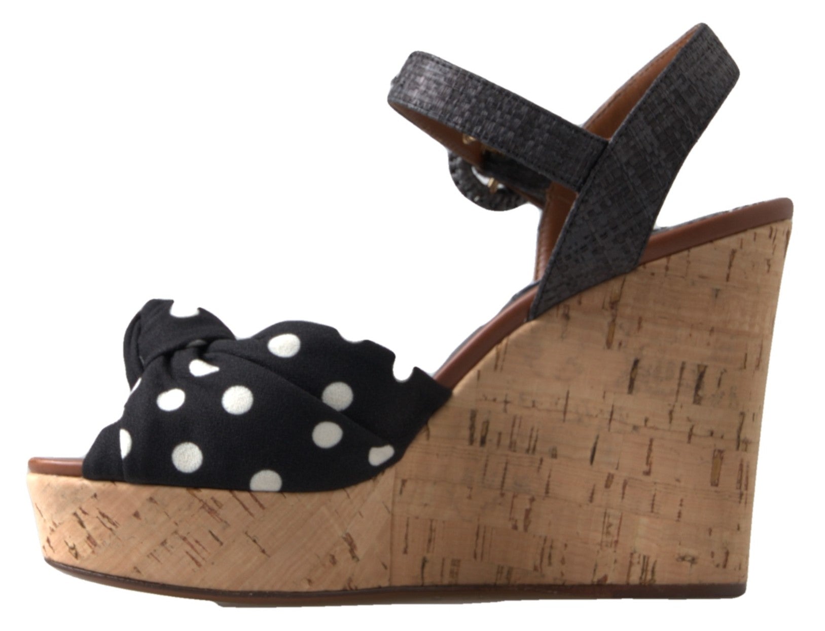 Dolce & Gabbana Black Wedges Polka Dotted Ankle Strap Shoes Women's Sandals