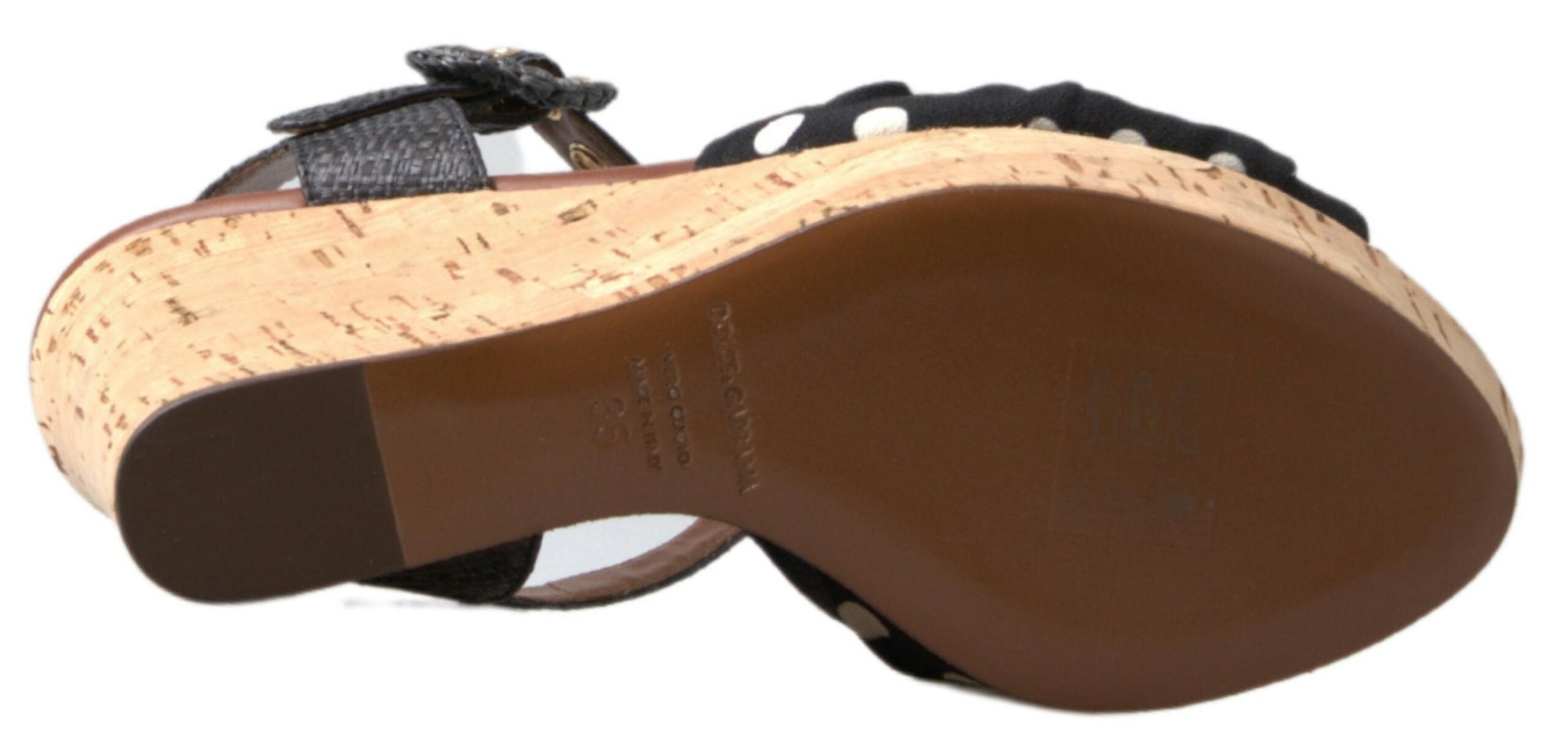 Dolce & Gabbana Black Wedges Polka Dotted Ankle Strap Shoes Women's Sandals