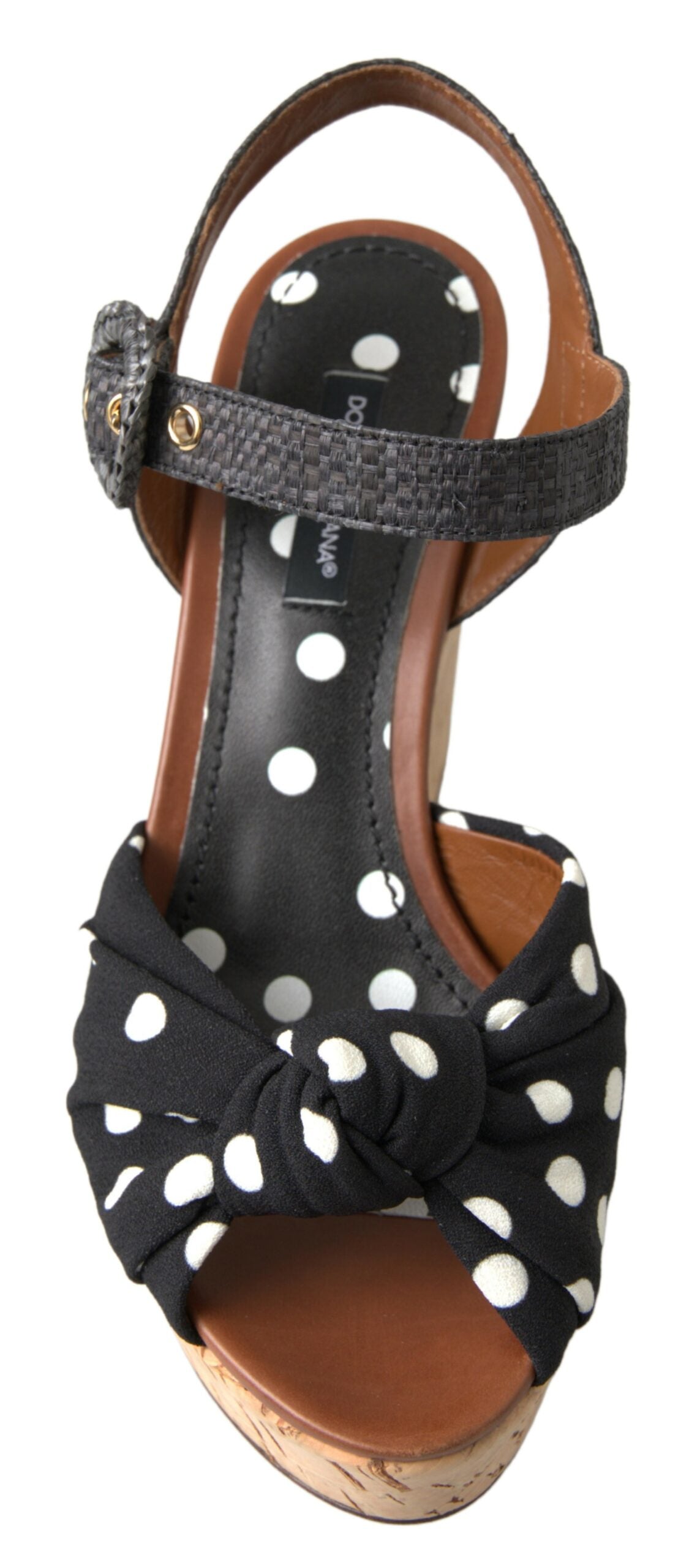 Dolce & Gabbana Black Wedges Polka Dotted Ankle Strap Shoes Women's Sandals