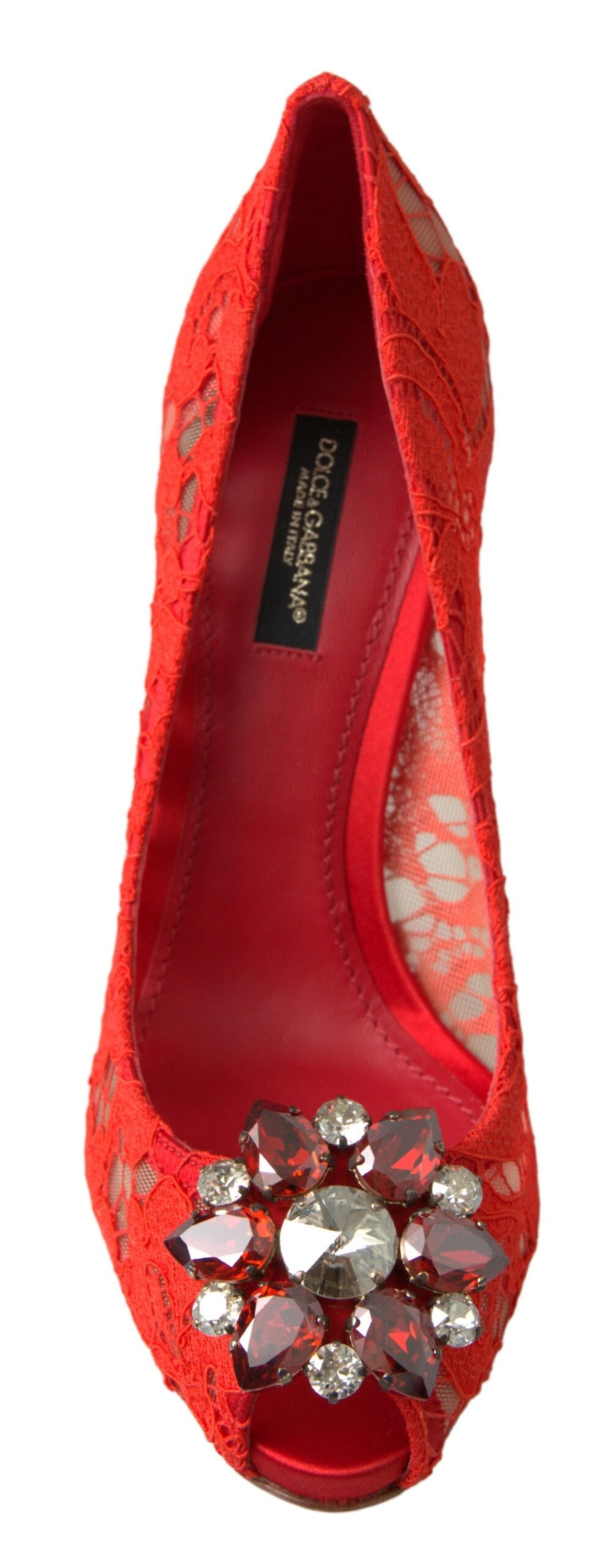 Dolce & Gabbana Red Taormina Lace Crystal Heels Pumps Women's Shoes