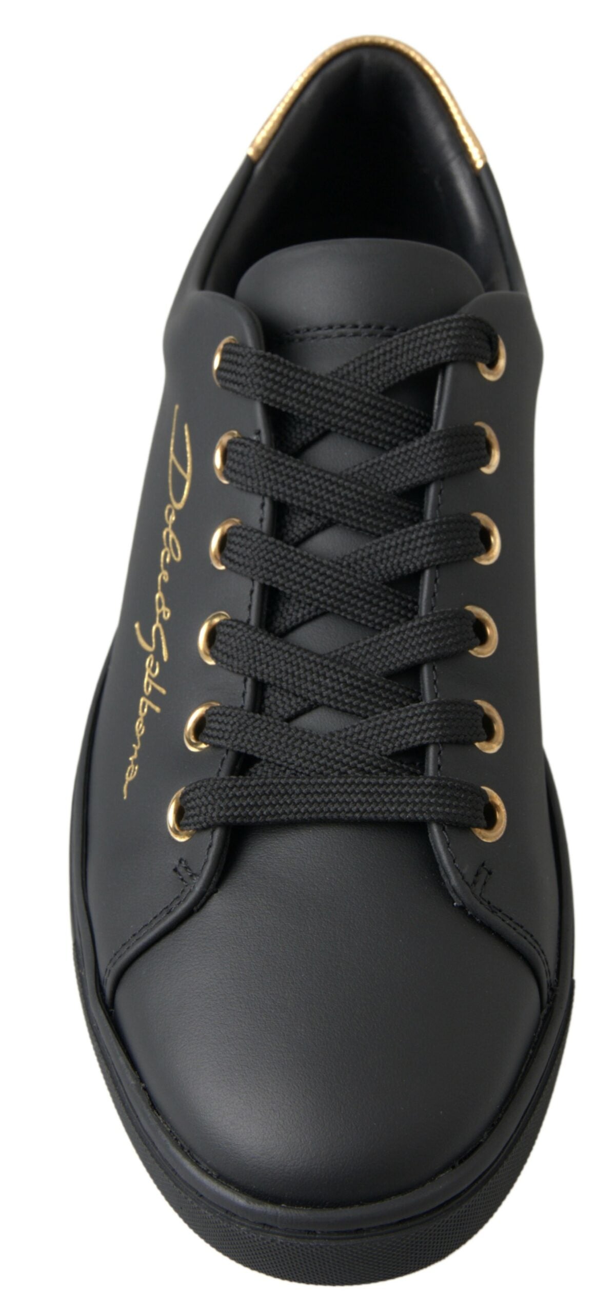 Dolce & Gabbana Black Gold Leather Classic Sneakers Women's Shoes