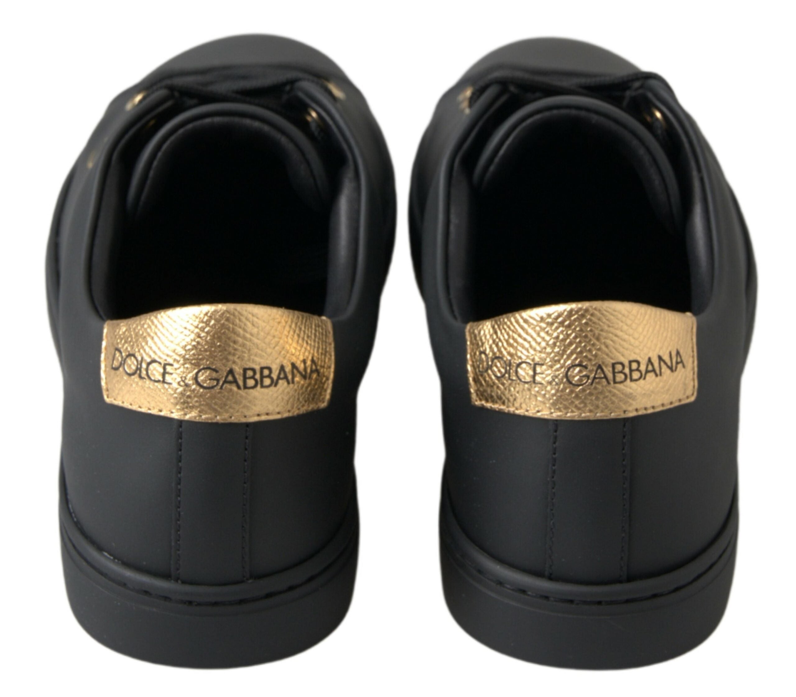 Dolce & Gabbana Black Gold Leather Classic Sneakers Women's Shoes