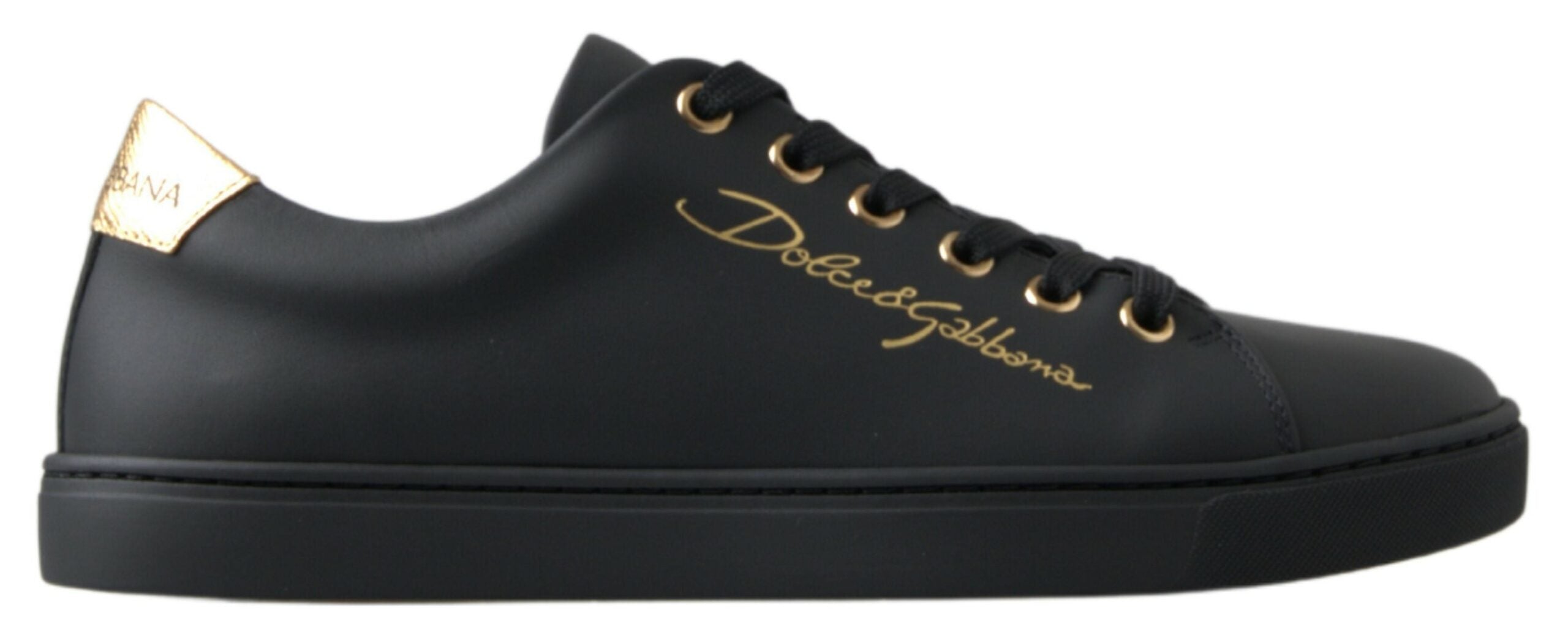 Dolce & Gabbana Black Gold Leather Classic Sneakers Women's Shoes