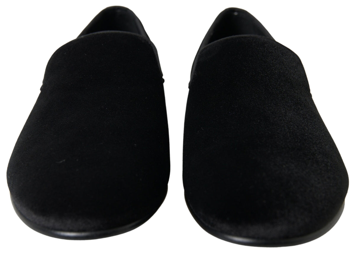 Dolce & Gabbana Black Velvet Loafers Formal Men's Shoes