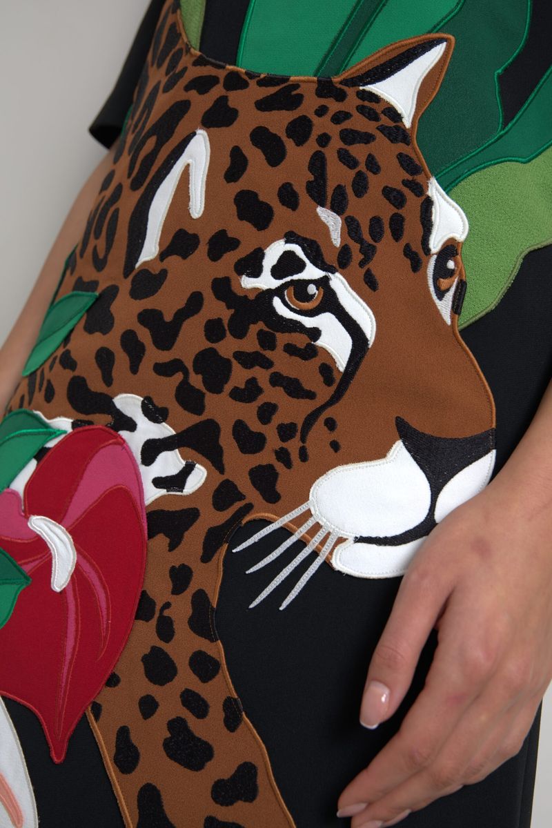 Dolce & Gabbana Black Tiger Jungle Print Sheath Stretch Women's Dress (Pre-Owned)