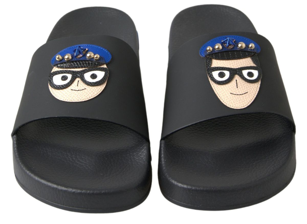 Dolce & Gabbana Elegant Black Leather Slide Women's Sandals
