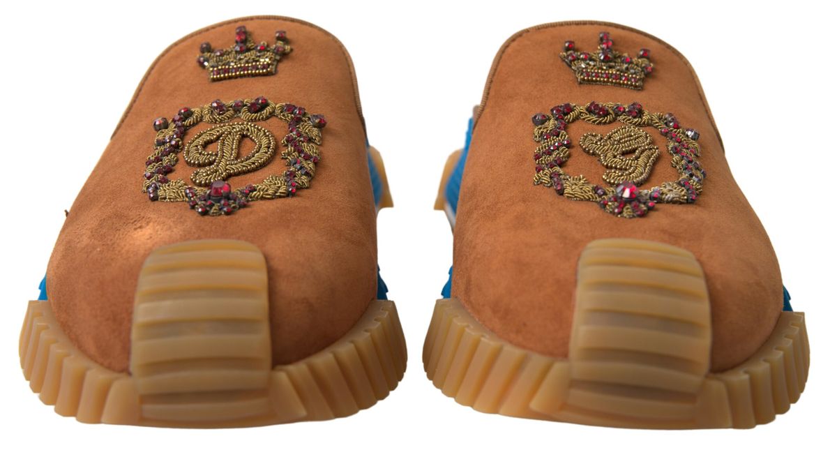 Dolce & Gabbana Brown Suede Crown Logo NS1 Slides Men's Sandals