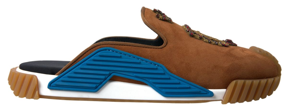 Dolce & Gabbana Brown Suede Crown Logo NS1 Slides Men's Sandals