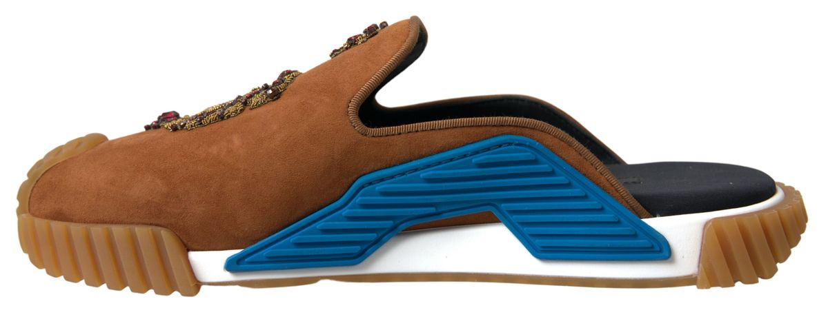 Dolce & Gabbana Brown Suede Crown Logo NS1 Slides Men's Sandals