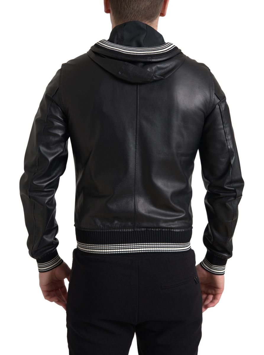 Dolce & Gabbana Elegant Black Leather Bomber Men's Jacket