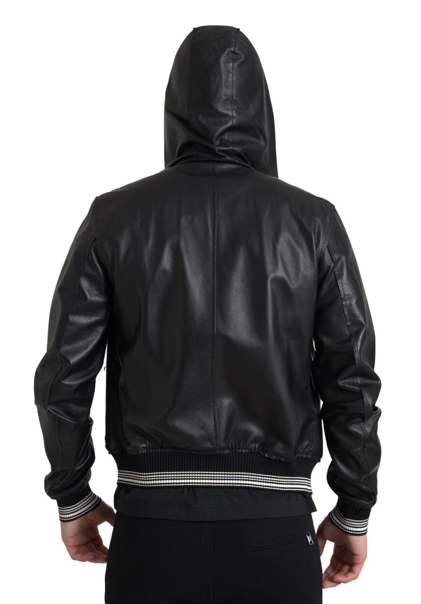 Dolce & Gabbana Elegant Black Leather Bomber Men's Jacket