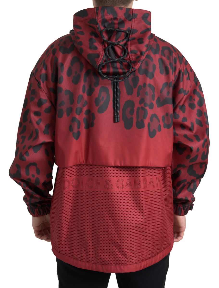 Dolce & Gabbana Red Leopard Hooded Rain Coat Men's Jacket
