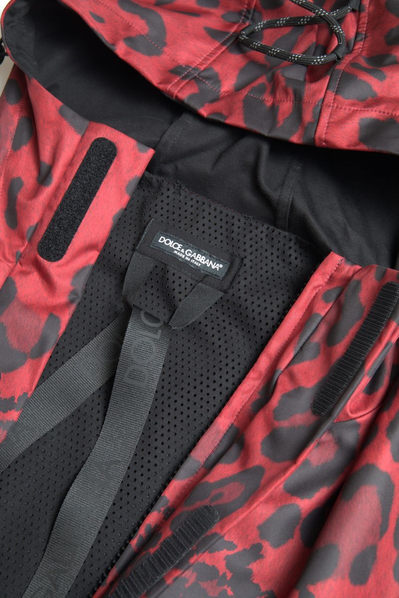 Dolce & Gabbana Red Leopard Hooded Rain Coat Men's Jacket