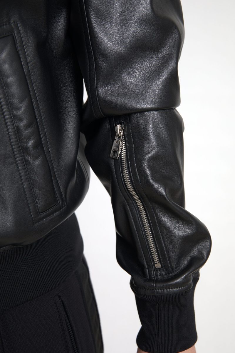 Dolce & Gabbana Black Leather Full Zip Bomber Men Men's Jacket