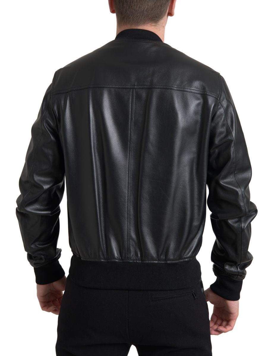 Dolce & Gabbana Black Leather Full Zip Bomber Men Men's Jacket
