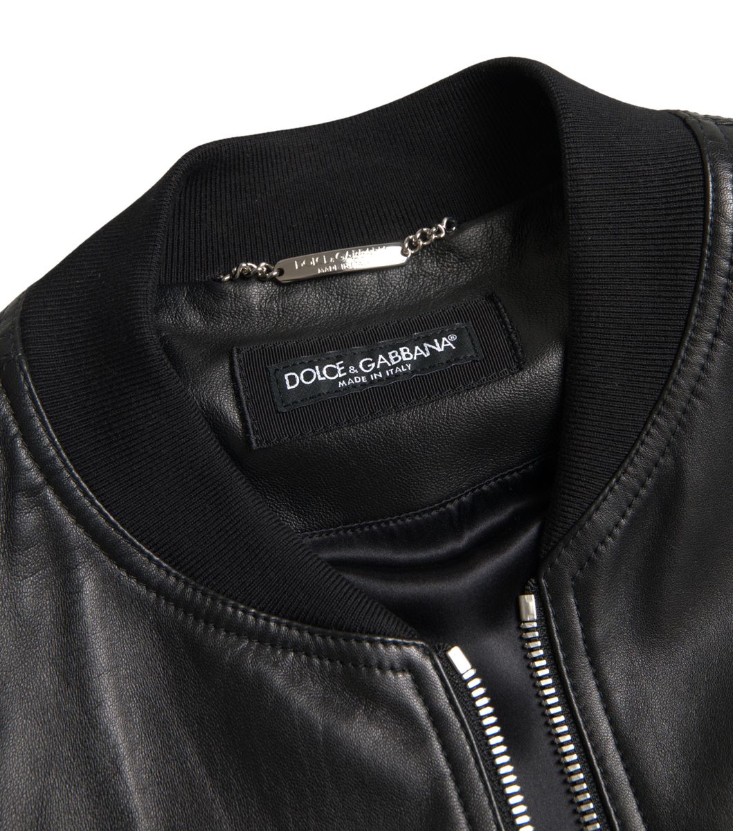 Dolce & Gabbana Black Leather Full Zip Bomber Men Men's Jacket