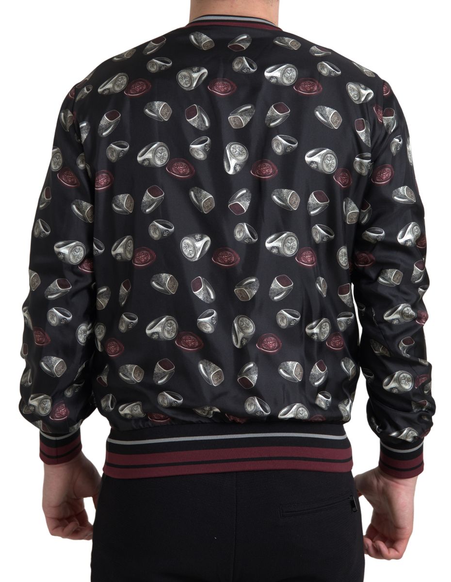 Dolce & Gabbana Black Ring Print Silk Crewneck Men's Sweater