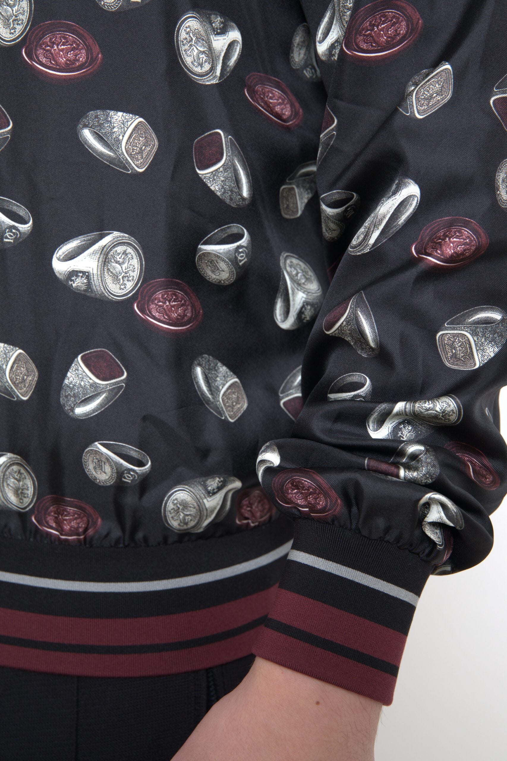 Dolce & Gabbana Black Ring Print Silk Crewneck Men's Sweater