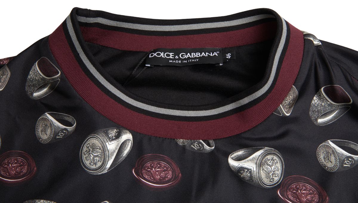 Dolce & Gabbana Black Ring Print Silk Crewneck Men's Sweater