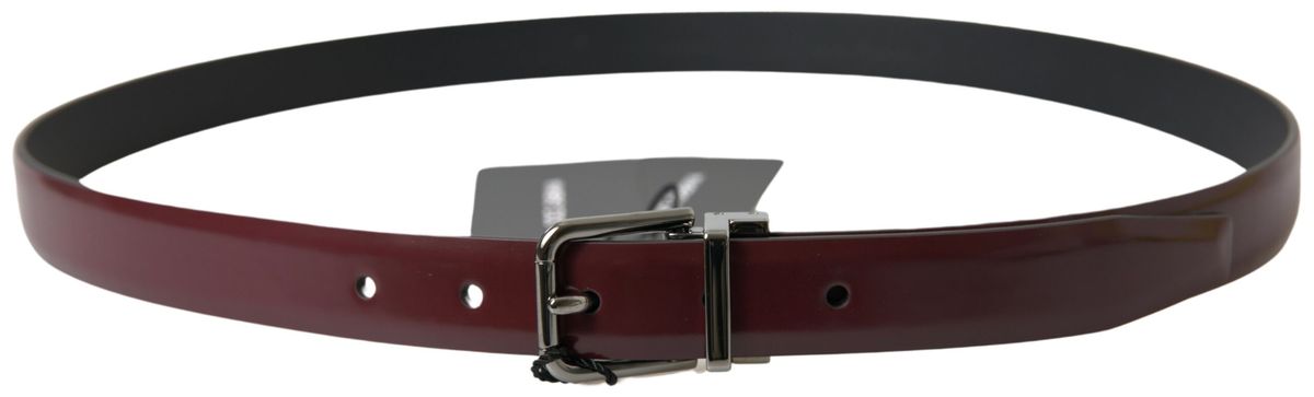 Dolce & Gabbana Bordeaux Leather Silver Metal Buckle Men's Belt