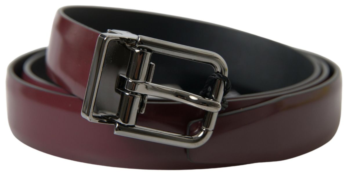 Dolce & Gabbana Bordeaux Leather Silver Metal Buckle Men's Belt