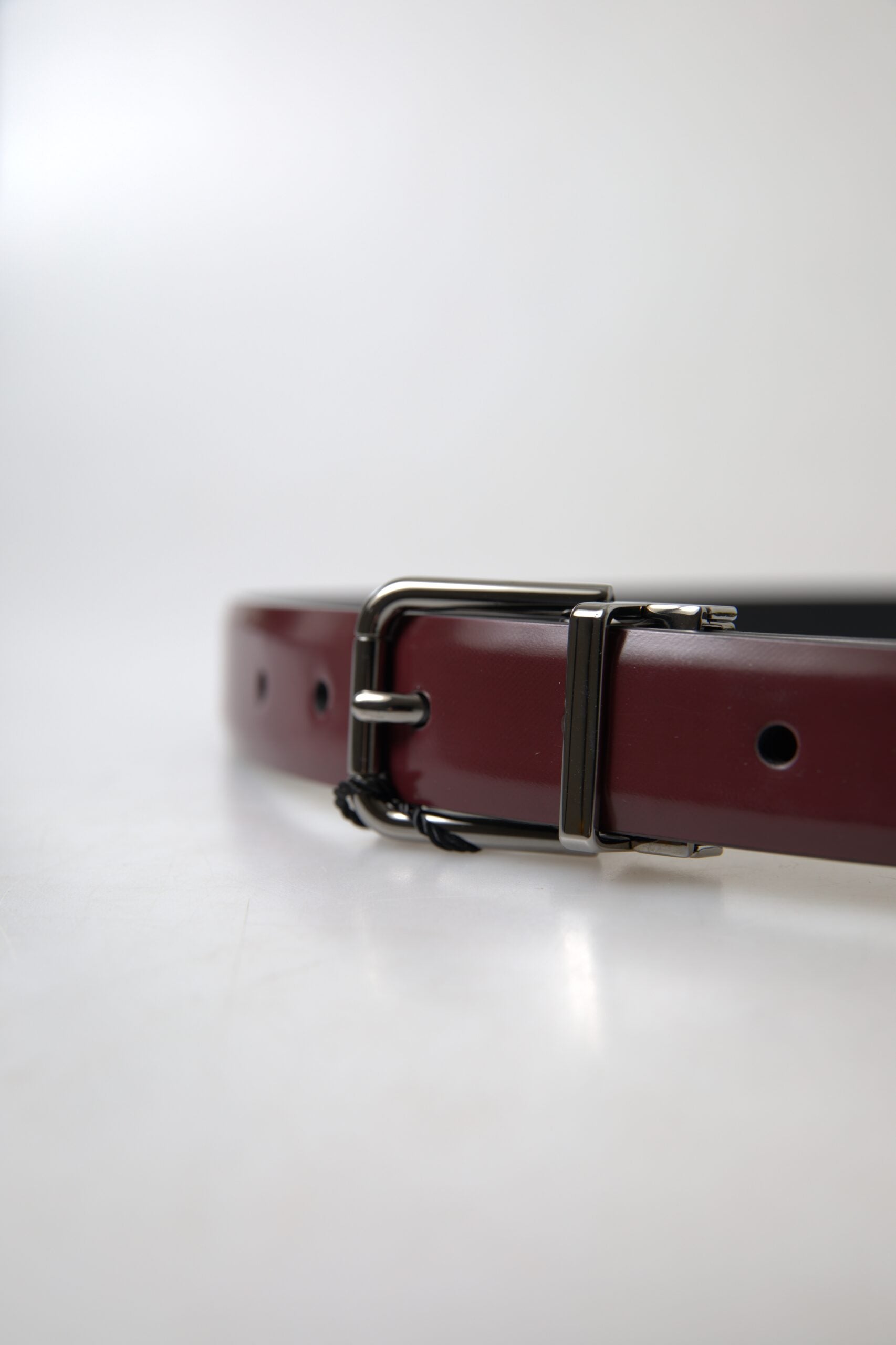 Dolce & Gabbana Bordeaux Leather Silver Metal Buckle Men's Belt