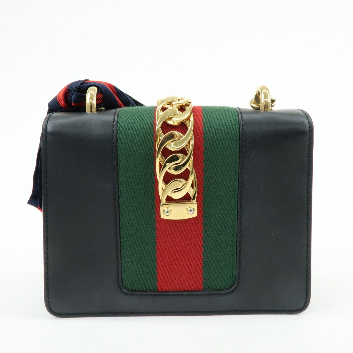 Gucci Sylvie Chain Leather Black Leather Shoulder Bag Bag (Pre-Owned)