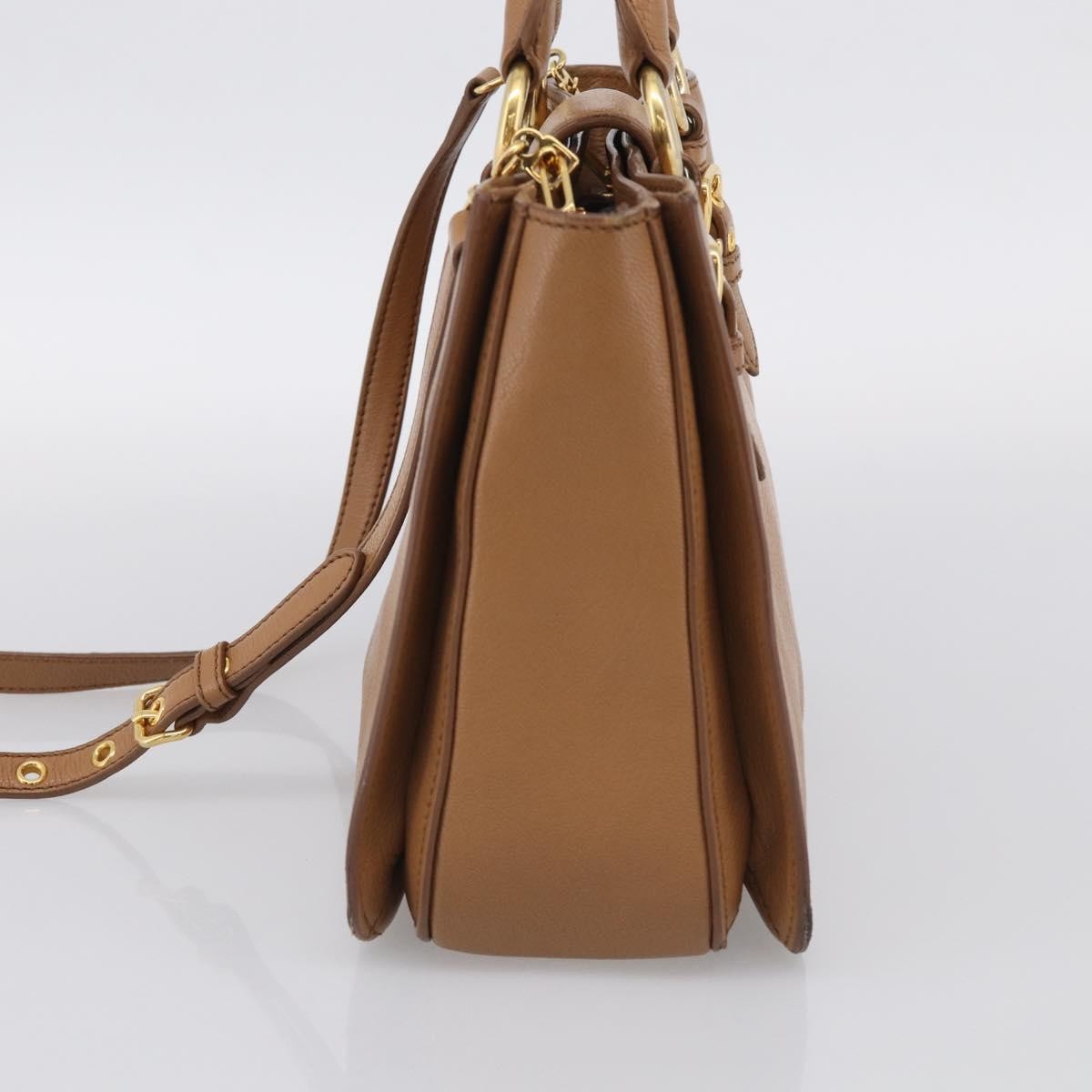 Miu Miu Madras Convertible Lock Leather Brown Leather Tote Bag Bag (Pre-Owned)