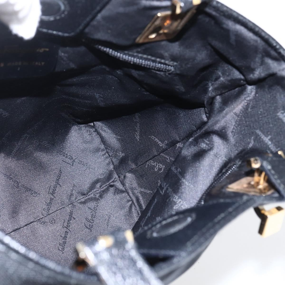 Salvatore Ferragamo Tote Woven Leather Black Canvas Tote Bag Bag (Pre-Owned)