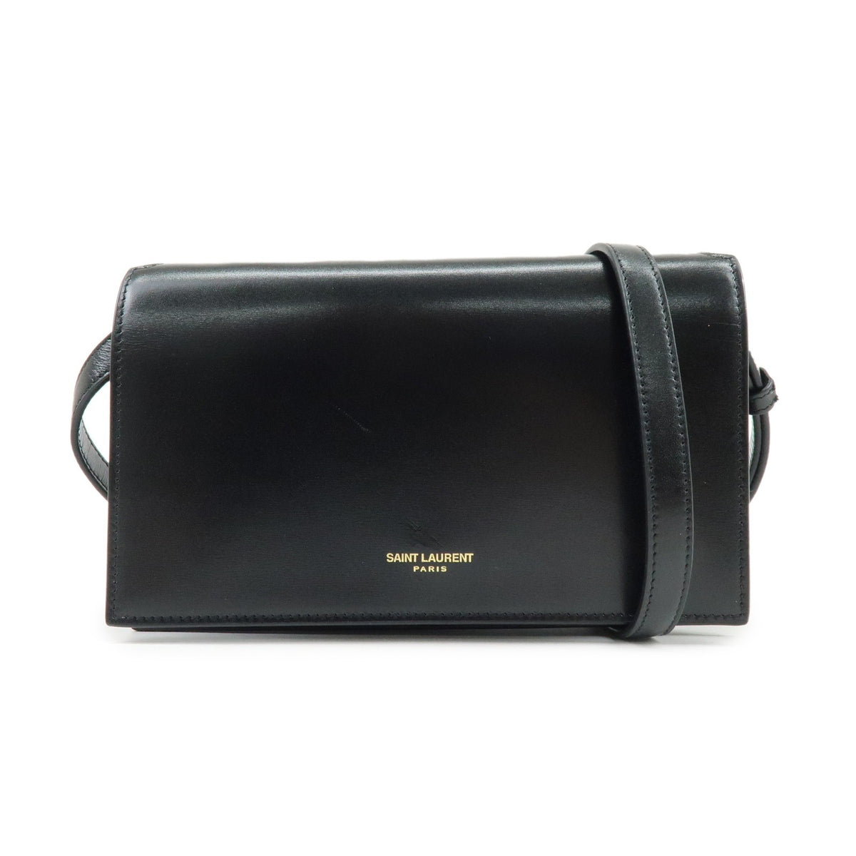 Saint Laurent Paris Chain Leather Black Leather Crossbody Bag Bag (Pre-Owned)