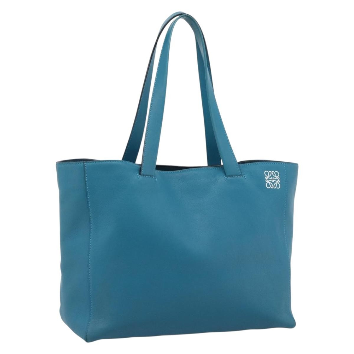 Loewe Anagram Leather Blue Leather Tote Bag Bag (Pre-Owned)