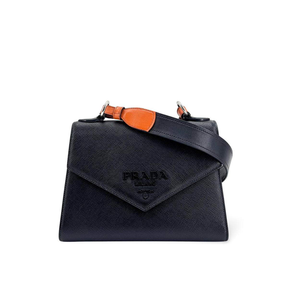 Prada Monochrome Saffiano Leather Navy Leather Tote Bag Bag (Pre-Owned)