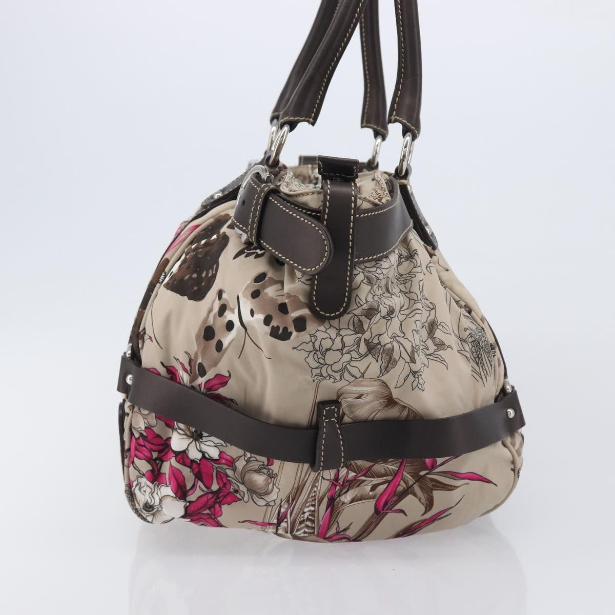 Salvatore Ferragamo Convertible Belted Boston Fiera Printed Nylon With Leather Beige Nylon Handbag (Pre-Owned)