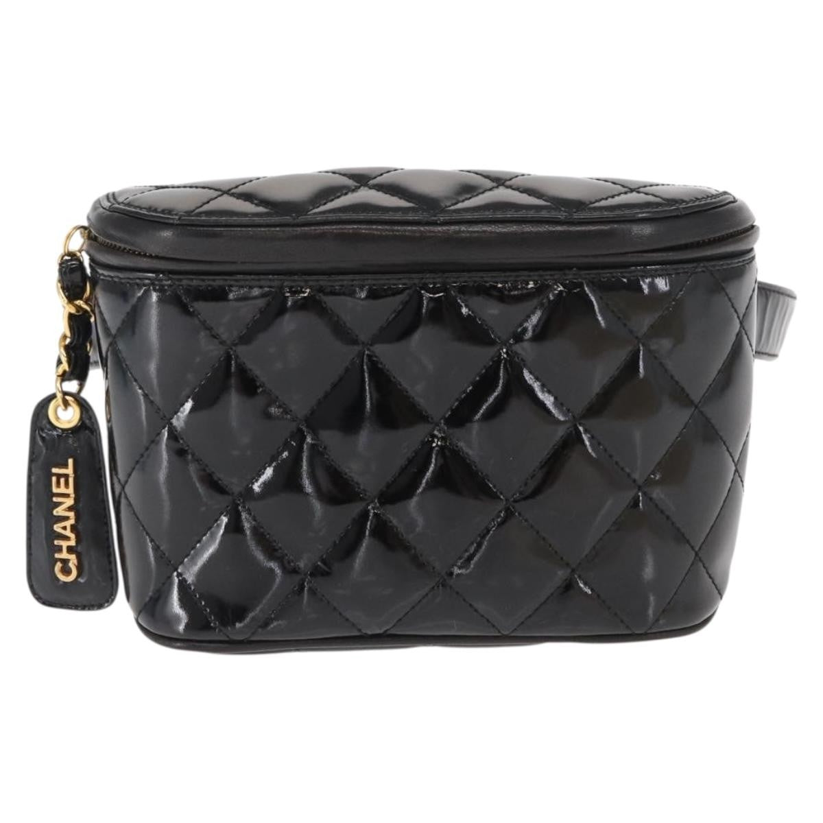 Chanel Vintage Zip Belt Quilted Lambskin Black Patent_Leather Clutche & Pouche Bag (Pre-Owned)