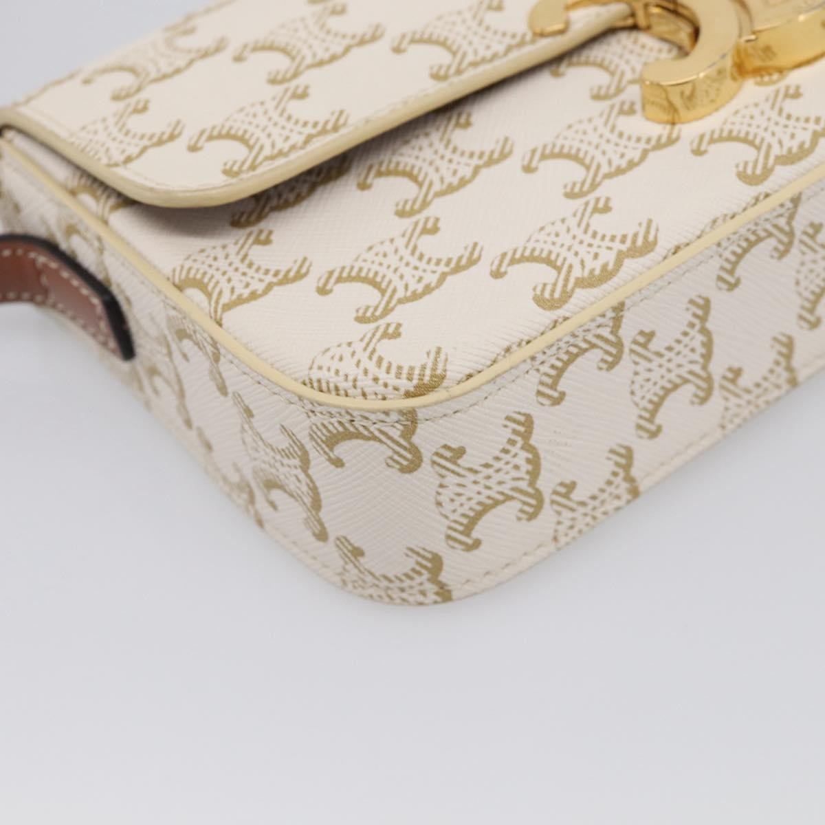 Celine Triomphe East-West Triomphe Coated Canvas White Leather Shoulder Bag Bag (Pre-Owned)