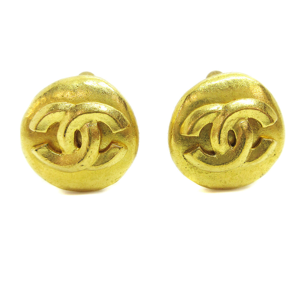 Chanel Vintage Cc Round Clip-On Metal Gold Gold_Plated Earrings Jewelry (Pre-Owned)