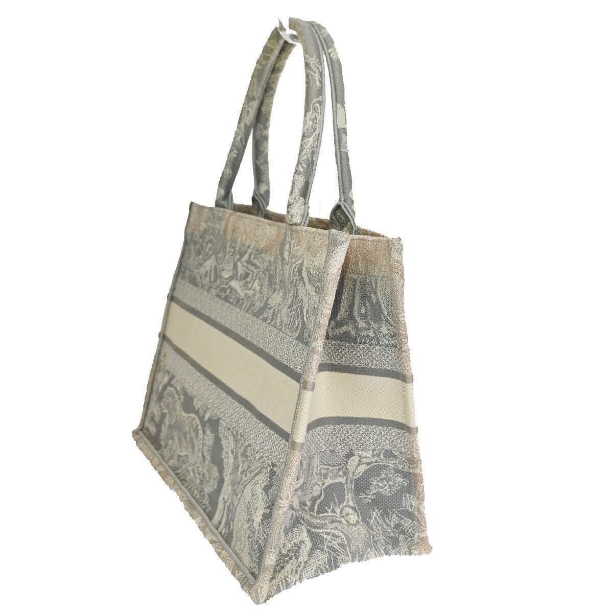 Christian Dior Book Tote Embroidered Canvas Gray Canvas Bag (Pre-Owned)