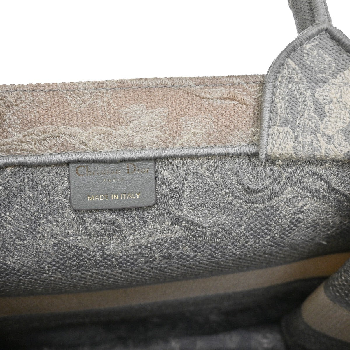 Christian Dior Book Tote Embroidered Canvas Gray Canvas Bag (Pre-Owned)