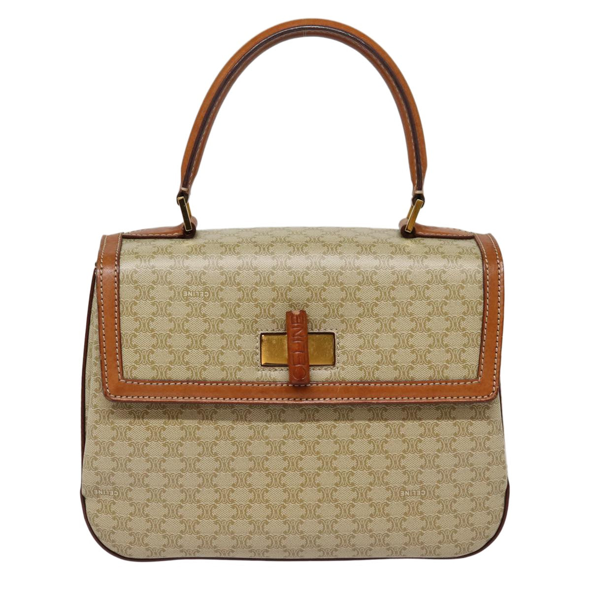 Celine Vintage Convertible Top Handle Macadam Coated Canvas Beige Canvas Handbag (Pre-Owned)