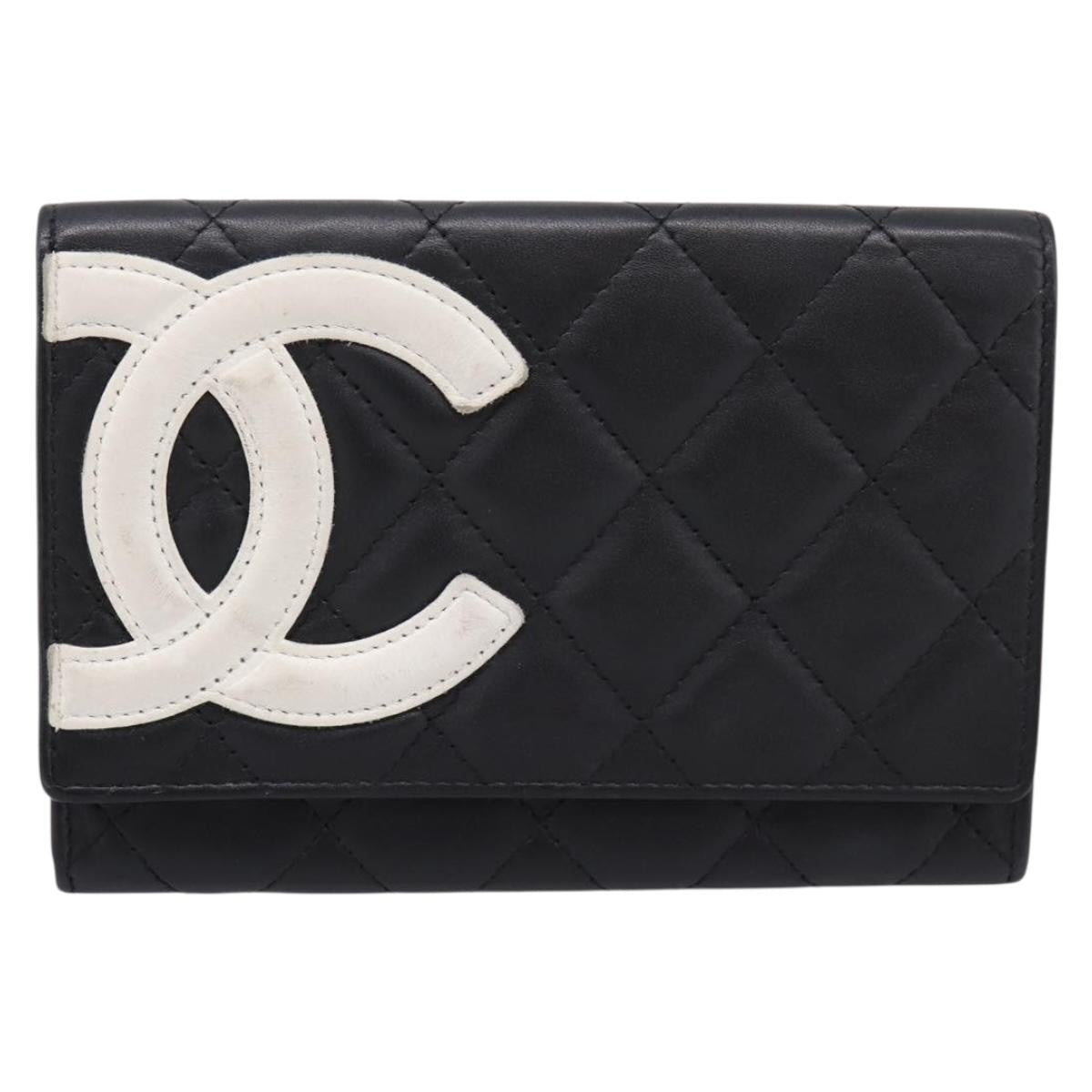 Chanel Cambon Flap Card Case Quilted Lambskin Black Leather Card Holders Accessory (Pre-Owned)