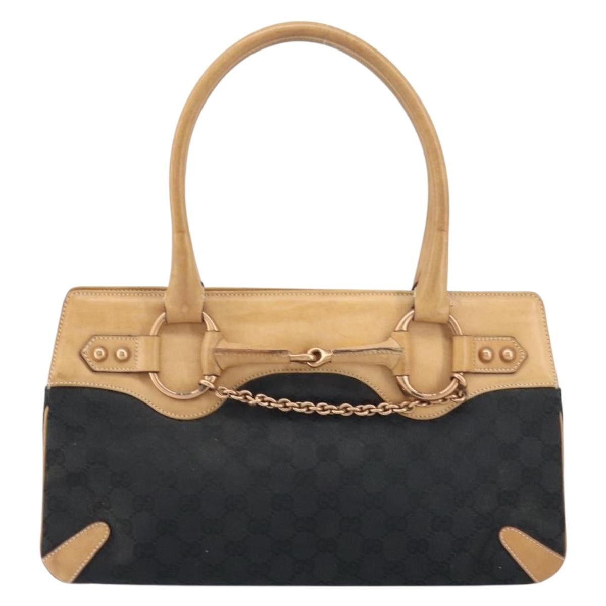 Gucci Horsebit Bracket Tote Gg Canvas And Leather Black Canvas Tote Bag Bag (Pre-Owned)