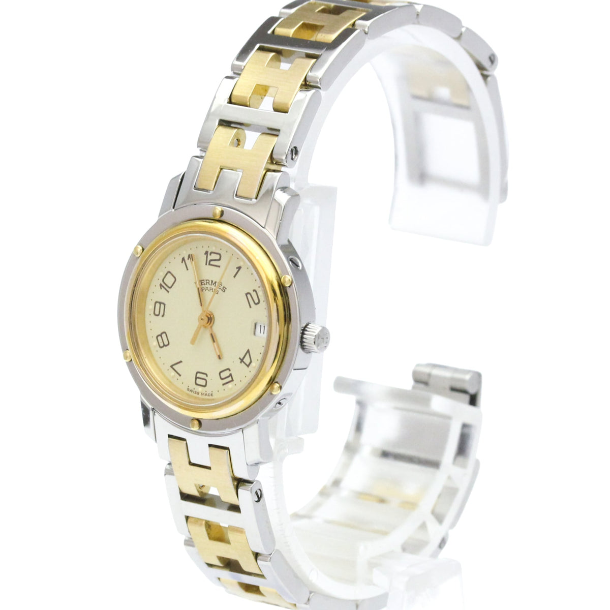 Hermes Clipper Quartz Stainless Steel And Plated Metal Watch (Pre-Owned)