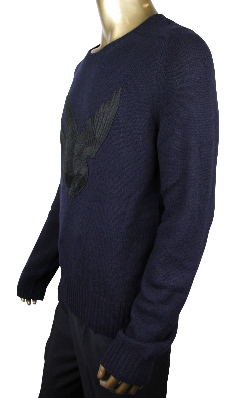 Gucci Men's Blue Cashmere Wool Sweater With Bird Patch